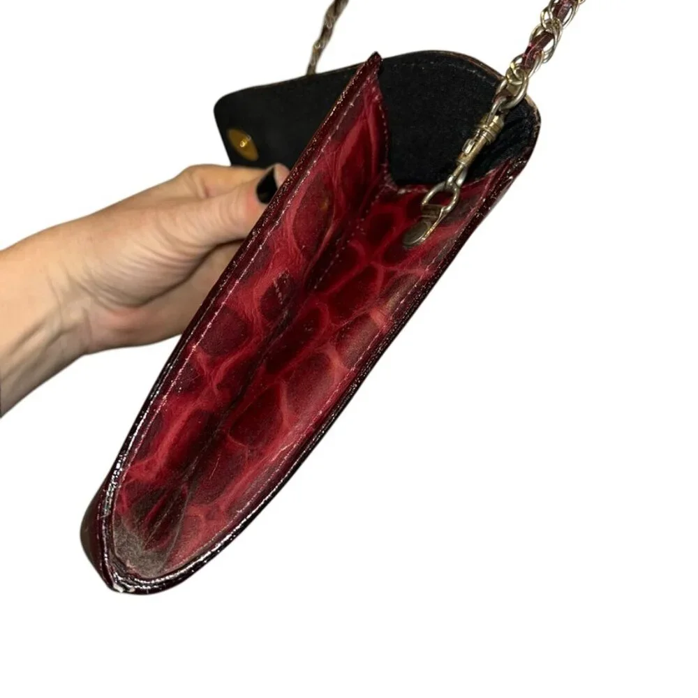 Vintage Cordovan Croc imprint gold wreath burgundy genuine leather cross…